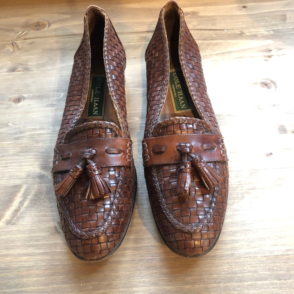 Cole Haan Brown Leather Woven Loafers